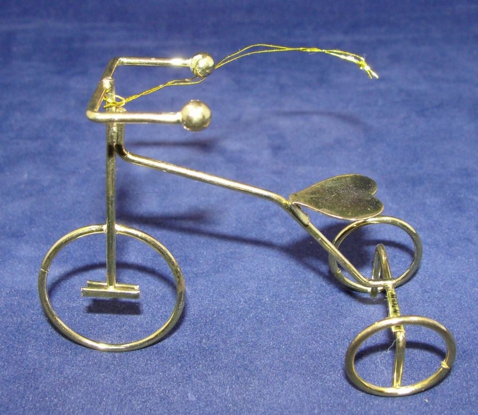 Vtg Gold Metal High Wheel Bicycle Tricycle Heart Seat Xmas Ornament 