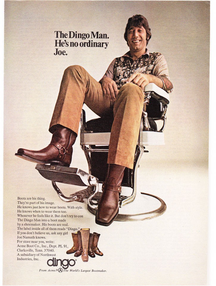   Ad 1971 The Dingo Man. Hes No Ordinary JOE. NAMATH/Barbers Chair