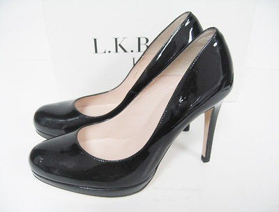 Auth L.K. Bennett Black Patent Sledge Pump 40/9