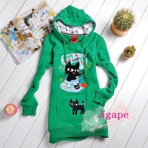 t1519 lovely black cat ears long sleeve hoodie more options