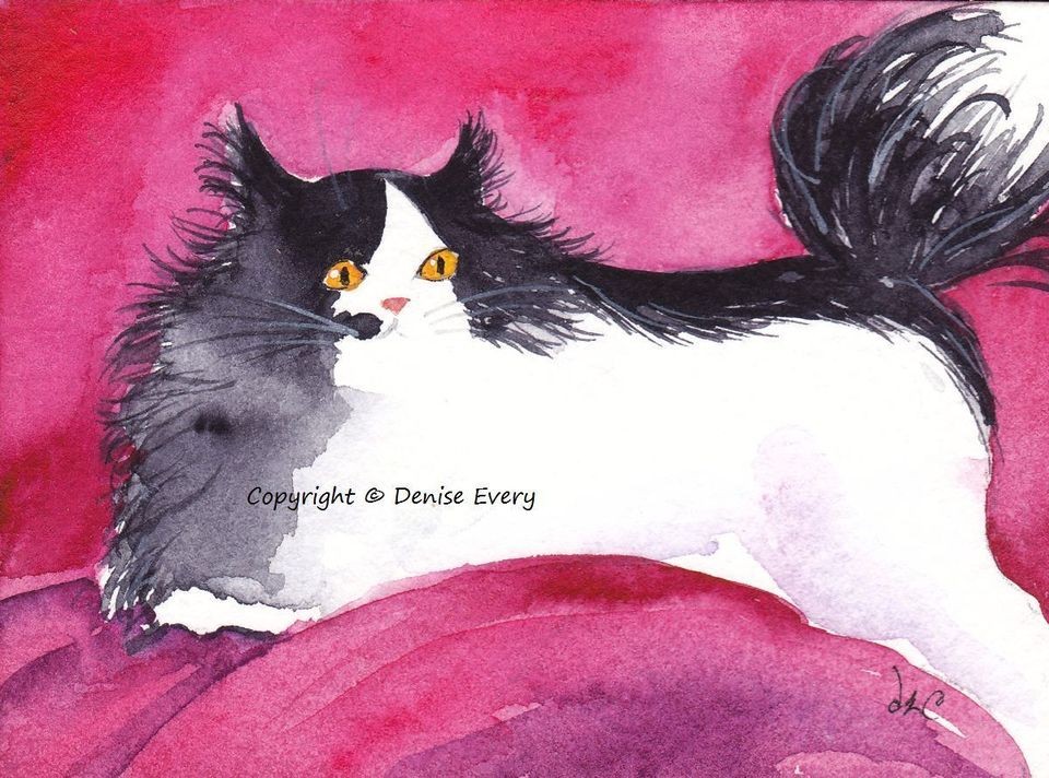 Tuxedo Maine Coon Cat Magenta Pink Abstract Cat Art Original Painting 