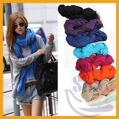 New Fashion Women Girl Long Crinkle Scarf Wrap Soft Shawl Stole Pure 