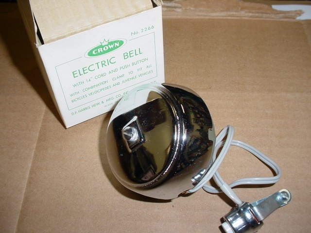 BICYCLE BELL CROWN ELECTRIC BELL VINTAGE NEVER USED IN BOX KOOL