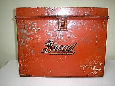 KREAMER LARGE RED METAL CHIPPY BREADBOX*KREAMERWARE 16X13X12