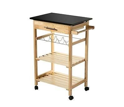 tier rubber wood trolley table black granite dining  112 