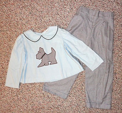 La Jenns girls blue brown houndstooth 2pc scottie dog outfit sz 4T EUC