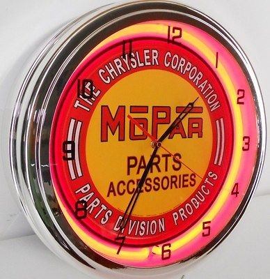 Mopar Chrysler Parts 15 Neon Clock Parts Dealer Emblem Garage Car Lot 