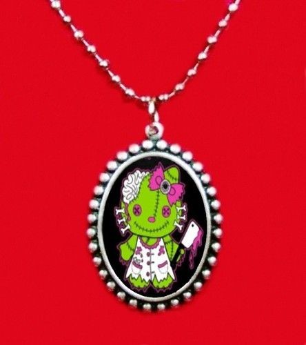 hello zombie kitty cat meat cleaver pendant necklace 