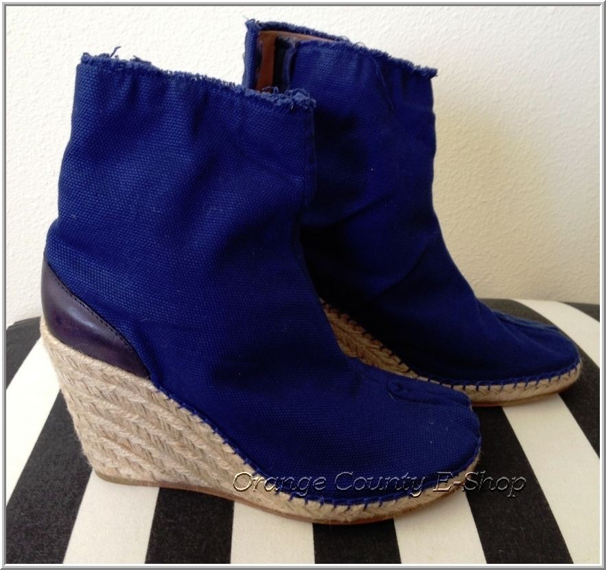 MAISON MARTIN MARGIELA 22 BLUE CANVAS TABI ESPRADRILLE WEDGE SHOES 36 