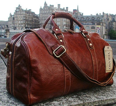 NEW LEATHER ITALIAN DUFFLE WEEKEND TRAVEL FLIGHT SHOULDER BAG HOLDALL 