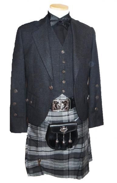 TWEED MENS CHARCOAL KILT JACKET+VEST WOOL SCOTTISH NEW SIZE 44R