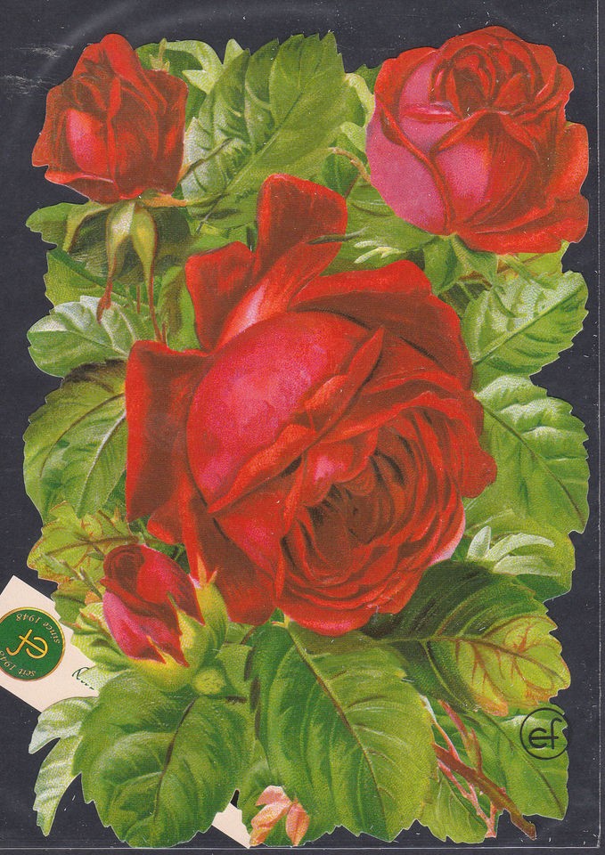 ROSES RED LARGE LEAVES FLORAL STEM DECOUPAGE EMBOSSED GERMAN PAPER 