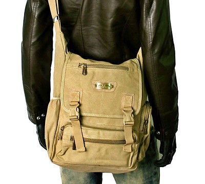 MENS VINTAGE LOOK MILITARY MESSENGER SHOULDER SLING BAG EB006 BEIGE