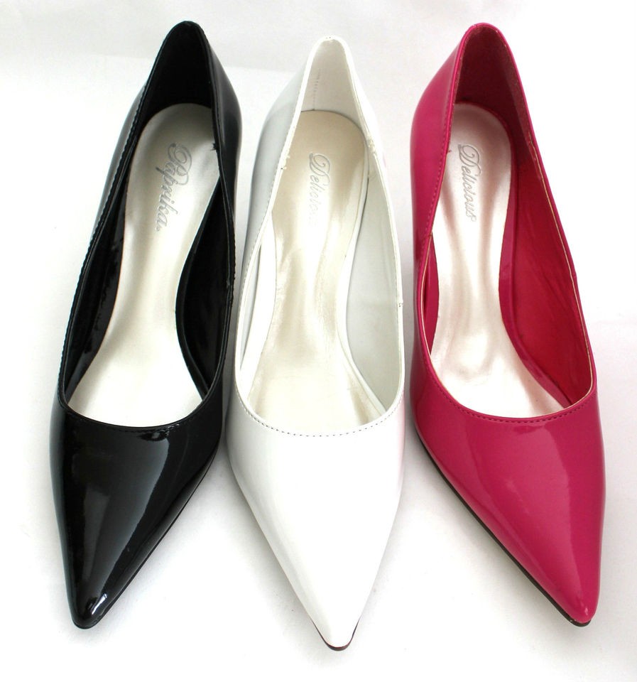 Classic Pointy Point Sharp Toe Kitten Heels Black White Hot Pink