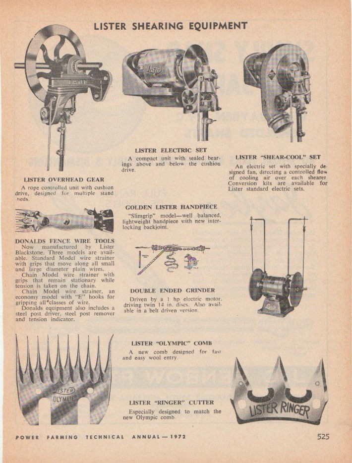 Vintage 1972 LISTER SHEEP SHEARING EQUIPMENT Advertisement 