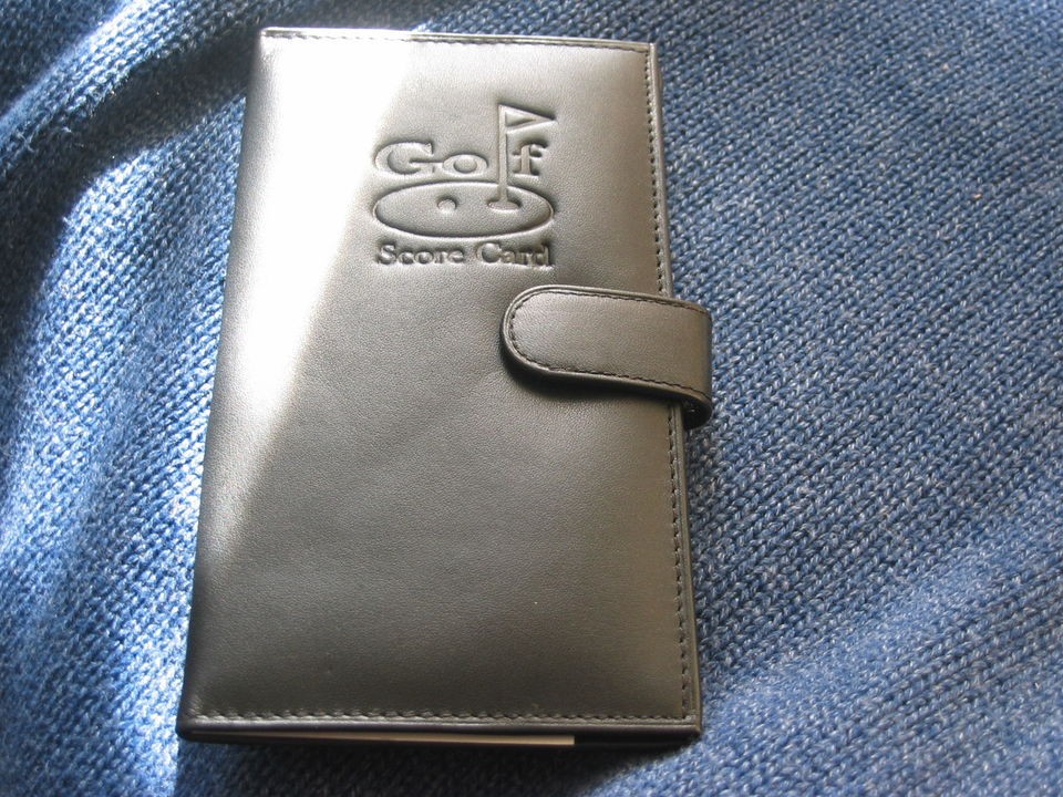 Quality Soft Leather Golf Score Card Holder in Black with Stud 