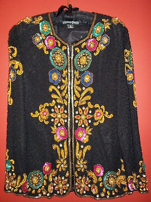 Vintage elaborate beaded & sequined silk evening jacket by Carolyne 