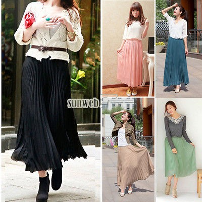   Bohemian Pleated Wave Chiffon Maxi Long Skirt Beach Dress 8Colors