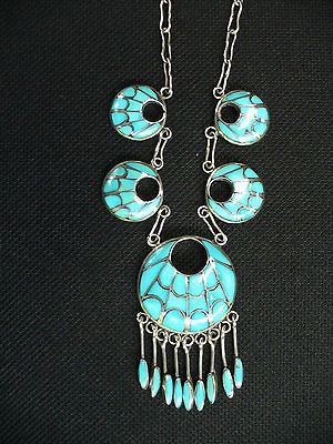 1950 Annie Quam Gasper Spiderweb Turquoise Inlay and Silver 