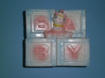 VINTAGE Japan #6449 Ceramic BABY BLOCKS CLOWN Pink & Blue Nursery 