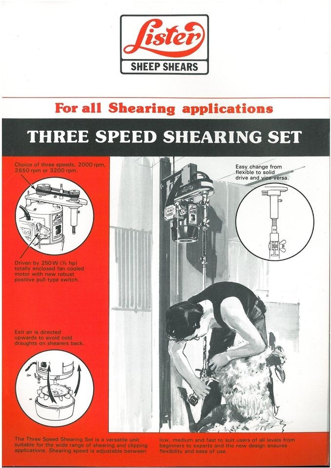 LISTER THREE SPEED SHEARING SET BROCHURE   TALLYGRIP HANDPIECE