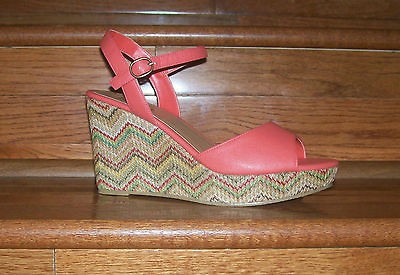 WOMENS MUDD WEDGE SLINGBACK SANDALS CORAL 4 HEEL PINK / ORANGE SHOES 