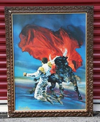 MID CENTURY MODERN Framed Print MATADOR turner wall accessory vtg bull 