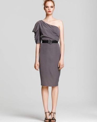 NEW* BCBG Mulberry Mist One Shoulder Dress L (BELT) $218 JUF6J510