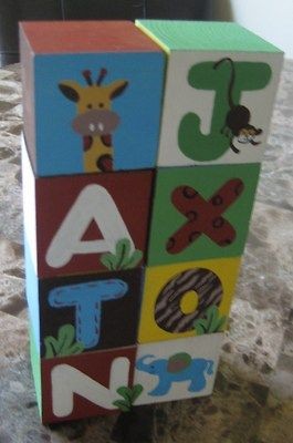 Baby Personalize Name Blocks Nursery Decor ZOO animals choose a theme 