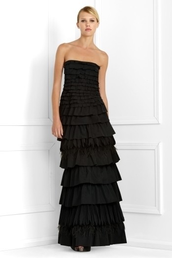 NWT $798 BCBG MAXAZRIA Black Taffeta Ostrich Feather TIER Gown 2