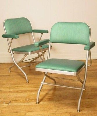 WARREN MCARTHUR FOLDING CHAIR SET MACHINE AGE ALUMINUM ART DECO 