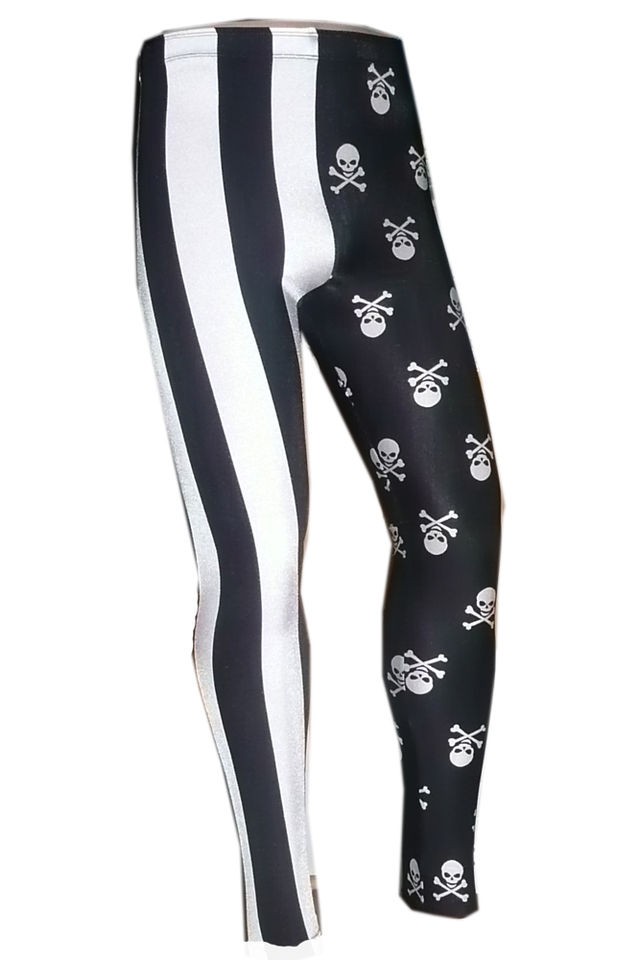 MEDIUM WRESTLING TIGHTS 80S STRIPE SKULL LEGGINGS ROCK COSTUME RAVE 