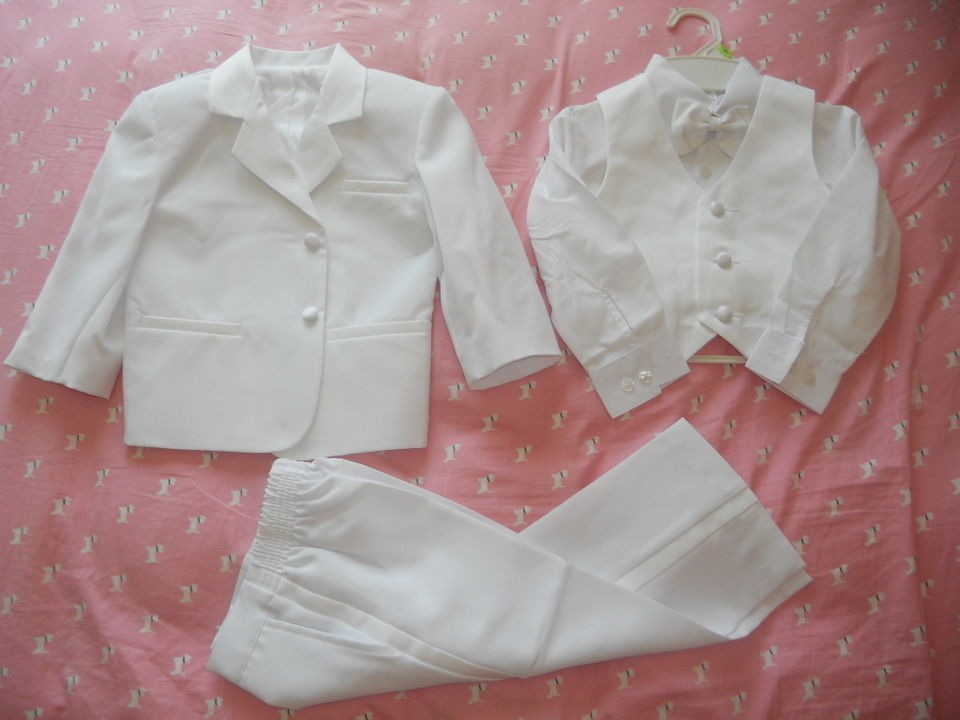 White 5pc Formal Tuxedo Suit Usher Wedding Christening for Baby 