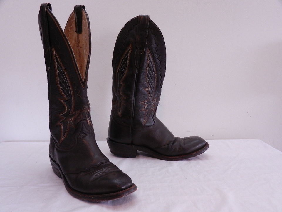 Mens 9.5 E TEXAS BUNKHOUSE Dark Brown HAND MADE Custom Cowboy Riding 