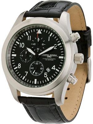 JORG GRAY JG4540 CHRONOGRAPH PILOT WATCH WITH BLACK LEATHER STRAP $345