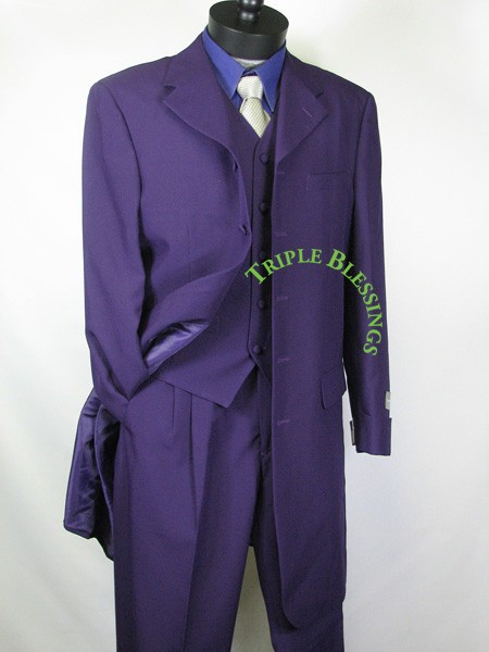 38 FASHION 3pc MEN 5B. POPLIN ZOOT SUIT PURPLE 44R tta