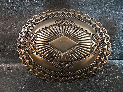 Solid Bronze Vtg 80s High Mesa Belt Buckle Silver Tone Finish Has 1 3 