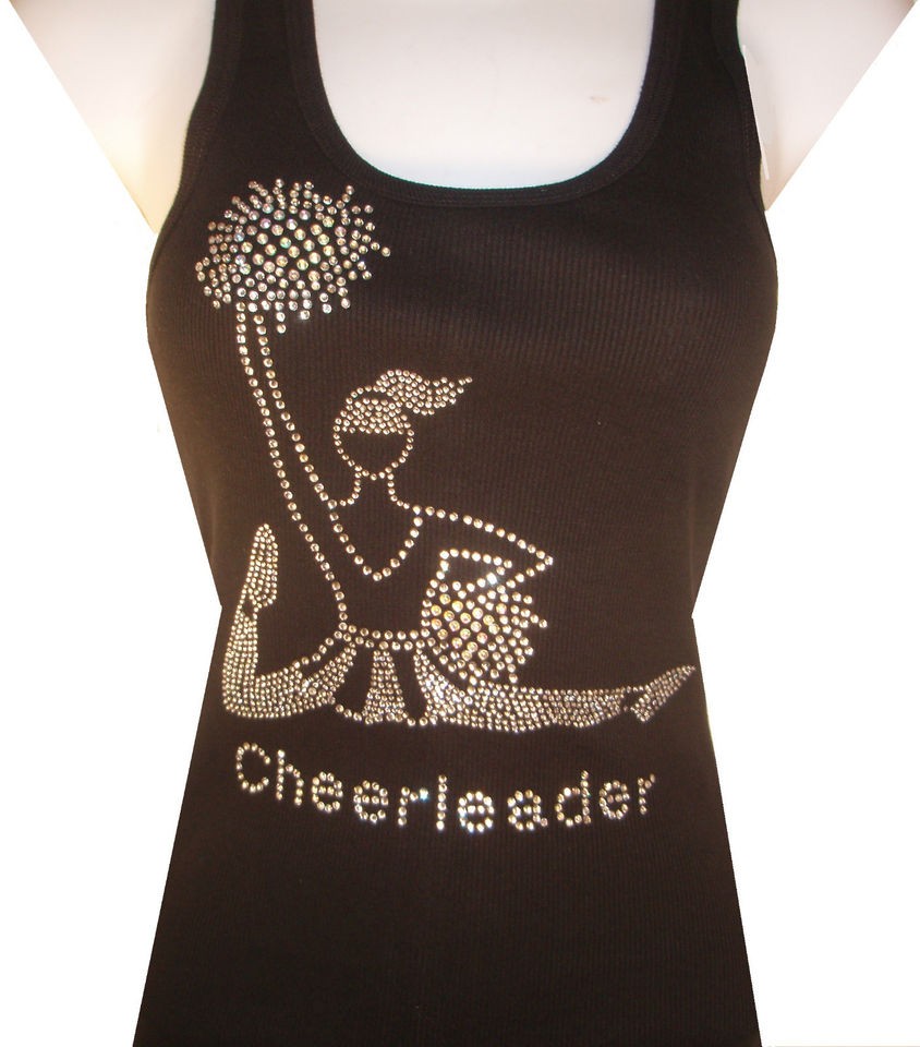 RHINESTONE TOP (CHEERLEADER) TANK TOP, BLACKS SIZE S,M,L,XL,T SHIRT 