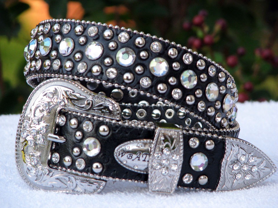 Kids Black Western Rhinestone Belt * Fits 24.5 28 waists *