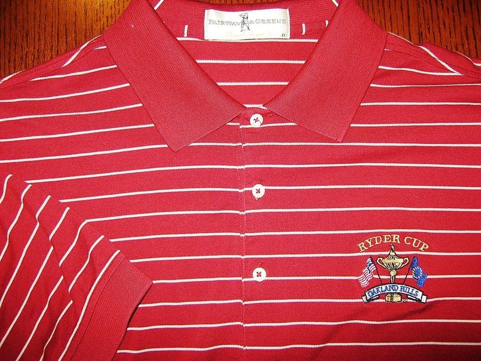 FAIRWAY & GREENE RED ISH STRIPED GOLF SHIRT RYDER CUP EXCELLENT COND 