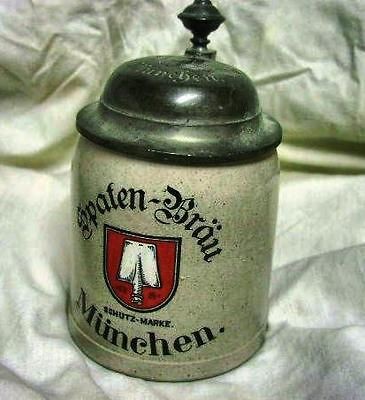   BRAU MUNICH GERMAN BEER STEIN (SCHULZ MARK)   VINTAGE WITH LID TOPPER