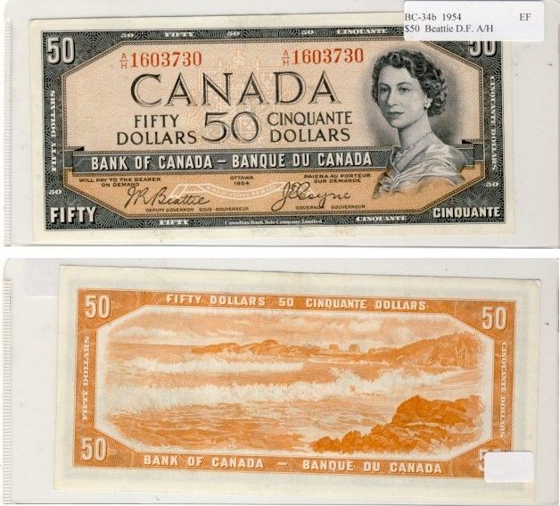 1954 Devils Face $50, BC 34b, Beattie Coyne, Prefix A/H in Extra Fine 