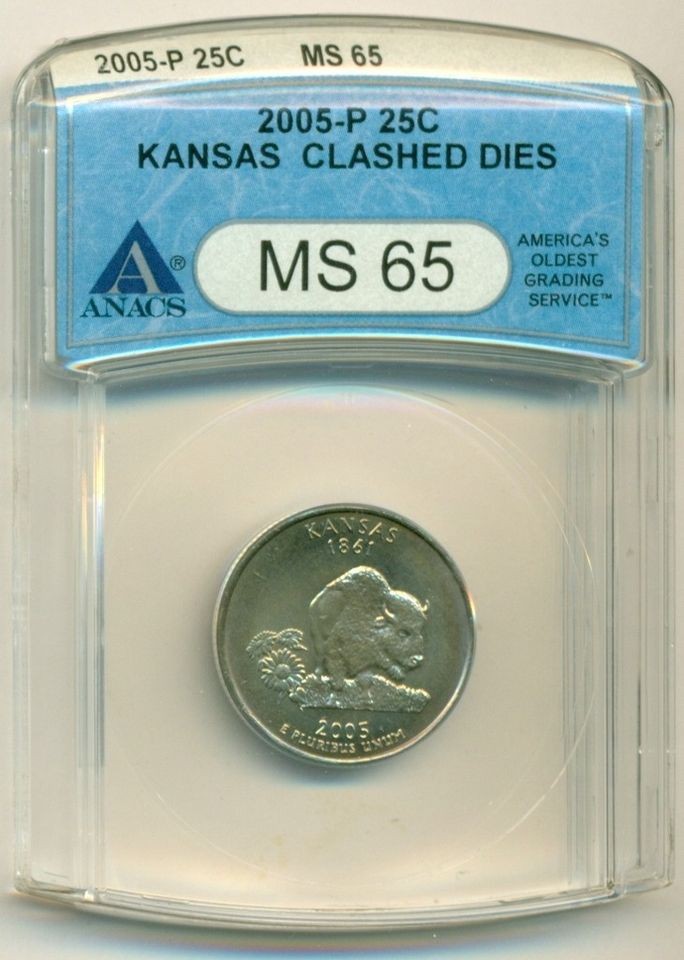 2005 P Kansas State Quarter Clashed Dies Error MS65 ANACS