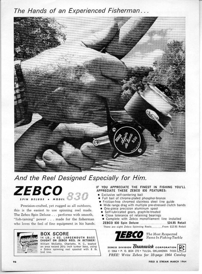 1964 Vintage Ad Zebco Model 830 Fishing Reels Tulsa,Oklahoma