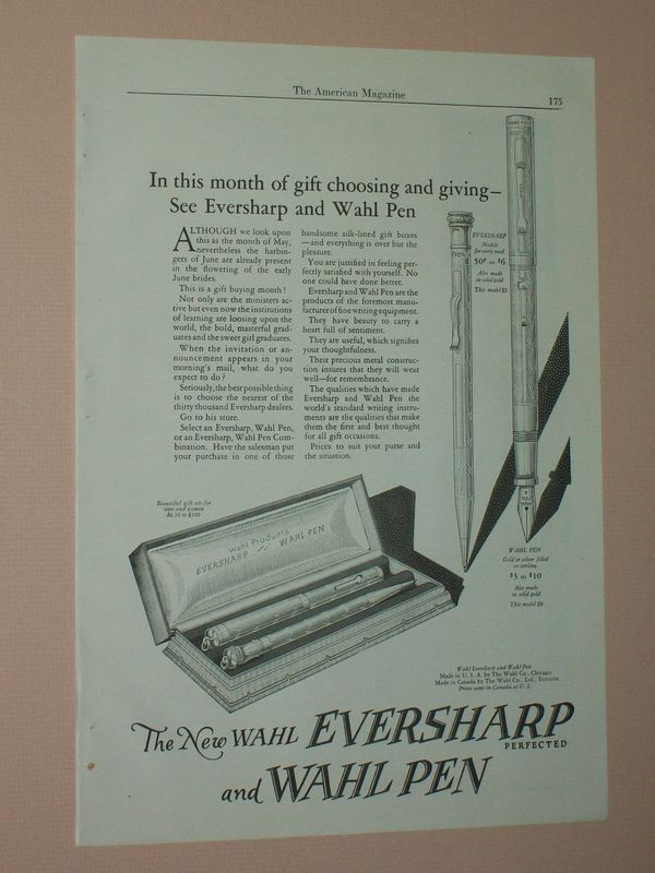 1925 wahl eversharp and wahl pen ad fountain pen ad