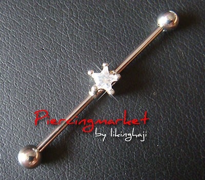 14g~38mm Star Long Industrial Bar Barbell Ear Rings Body Piercing 