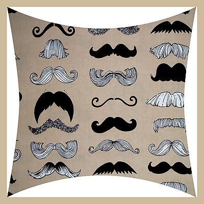 HANDMADE BRAND NEW 16 BEIGE MOUSTACHE NOVELTY FABRIC CUSHION COVER 