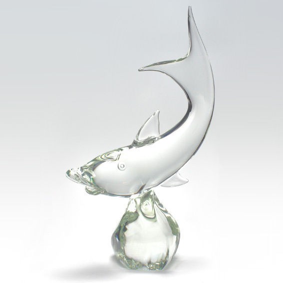   XXL Massello Leaping Fish Cristallo Glass Sculpture   Signed   Murano