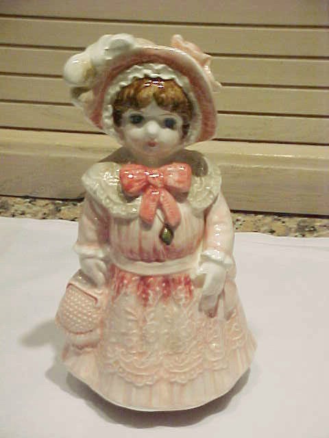 VINTAGE SCHMID PORCELAIN MUSIC BOX  GIRL W/PURSE  SONG EDELWEISS 