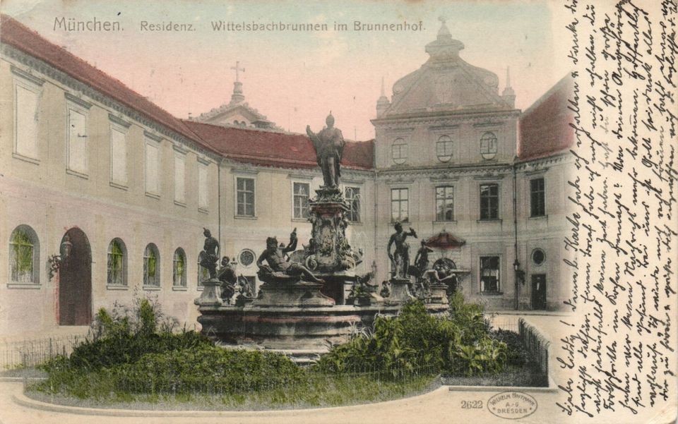 Germany postcards Munich Residence Wittelsbach Fountain + Brunnenhof 